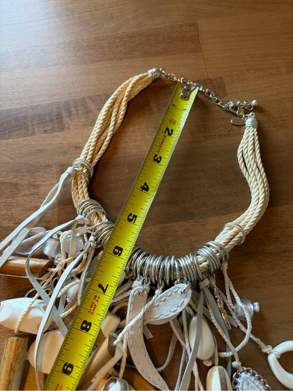 Chico’s Boho Coastal Statement Necklace – Mixed Media Shell & Wood Fringe Design - Picture 3 of 6